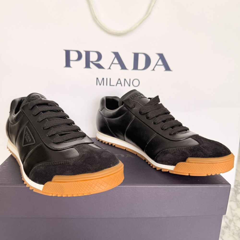 PRADA 2EG486 Black Leather with Suede Sneakers Shoes - NEW - US 9 UK 8 - Picture 3 of 14